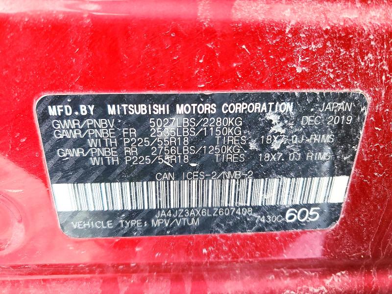 73704855 :رقم المزاد ، JA4JZ3AX6LZ607408 vin ، 2020 Mitsubishi Outlander مزاد بيع