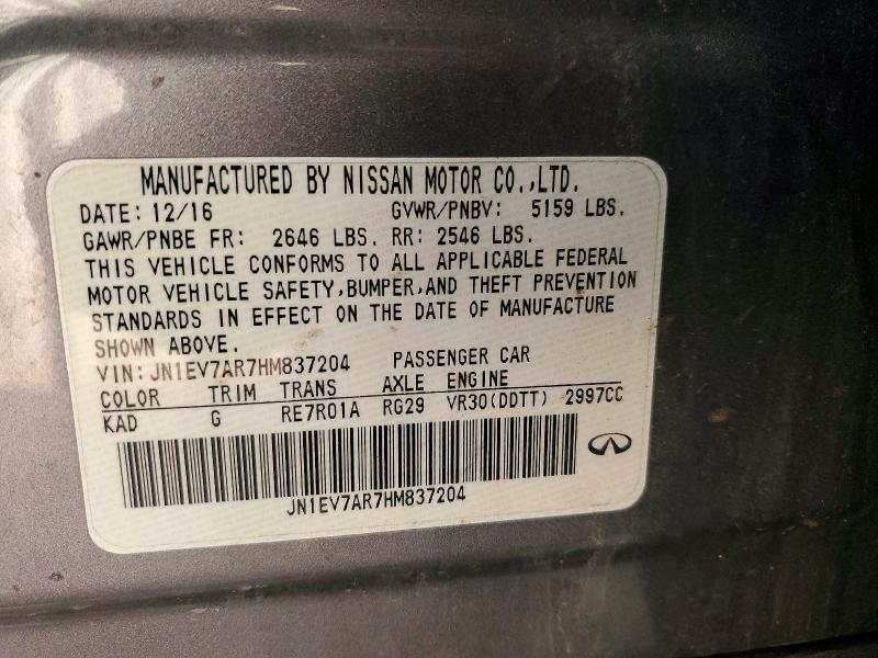 98780885 :رقم المزاد ، JN1EV7AR7HM837204 vin ، 2017 Infiniti Q50 Premiu مزاد بيع