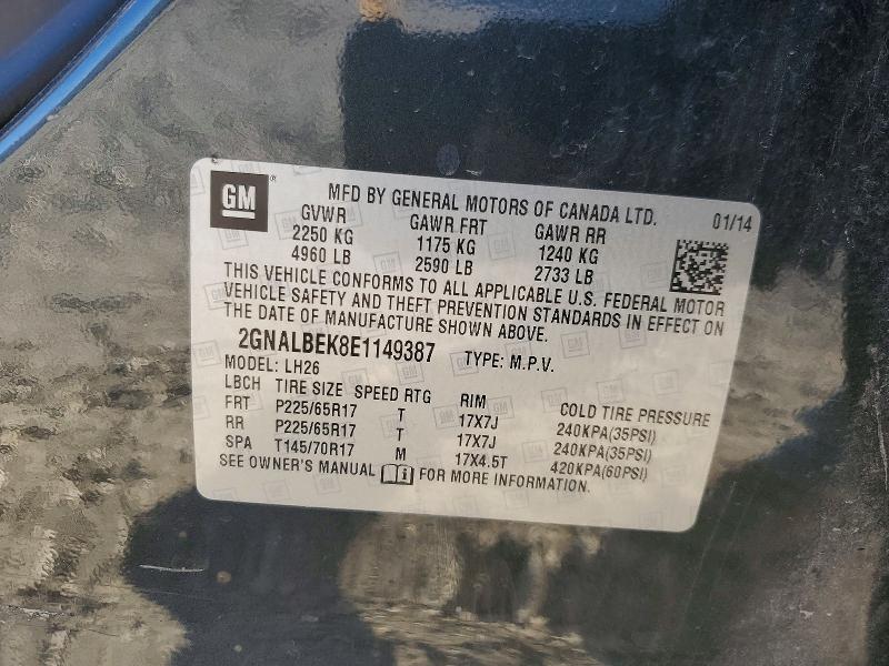 Продажа на аукционе авто 2014 Chevrolet Equinox, vin: 2GNALBEK8E1149387, номер лота: 98868295