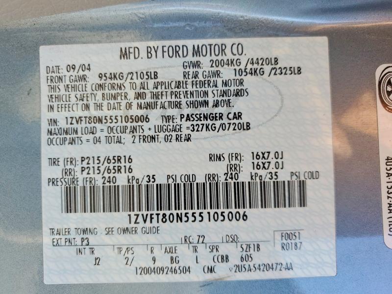 Продажа на аукционе авто 2005 Ford Mustang, vin: 1ZVFT80N555105006, номер лота: 74711915