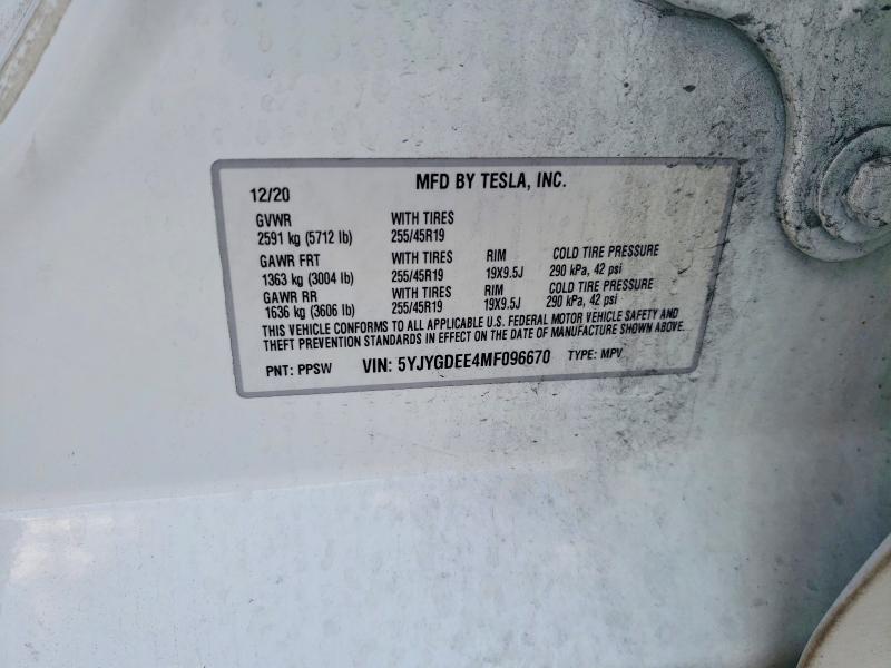 74568225 :رقم المزاد ، 5YJYGDEE4MF096670 vin ، 2021 Tesla Model Y مزاد بيع