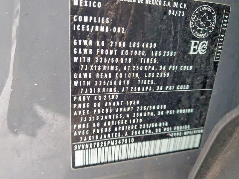 72593555 :رقم المزاد ، 3VVNX7B25PM347910 vin ، 2023 Volkswagen Taos مزاد بيع
