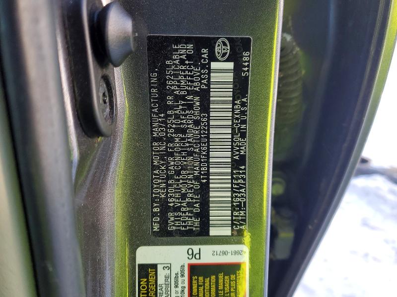 2014 Toyota Camry Hybr მანქანა იყიდება აუქციონზე, vin: 4T1BD1FK6EU122563, აუქციონის ნომერი: 74015675