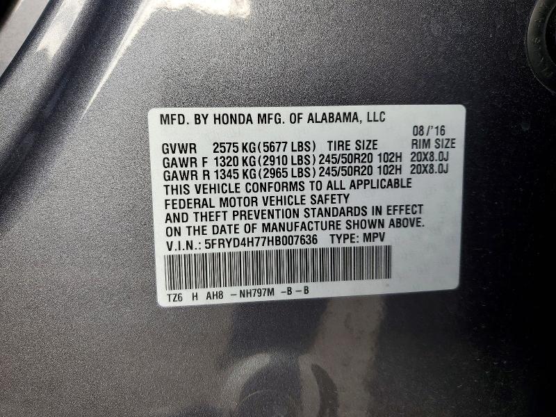 73051115 :رقم المزاد ، 5FRYD4H77HB007636 vin ، 2017 Acura Mdx مزاد بيع