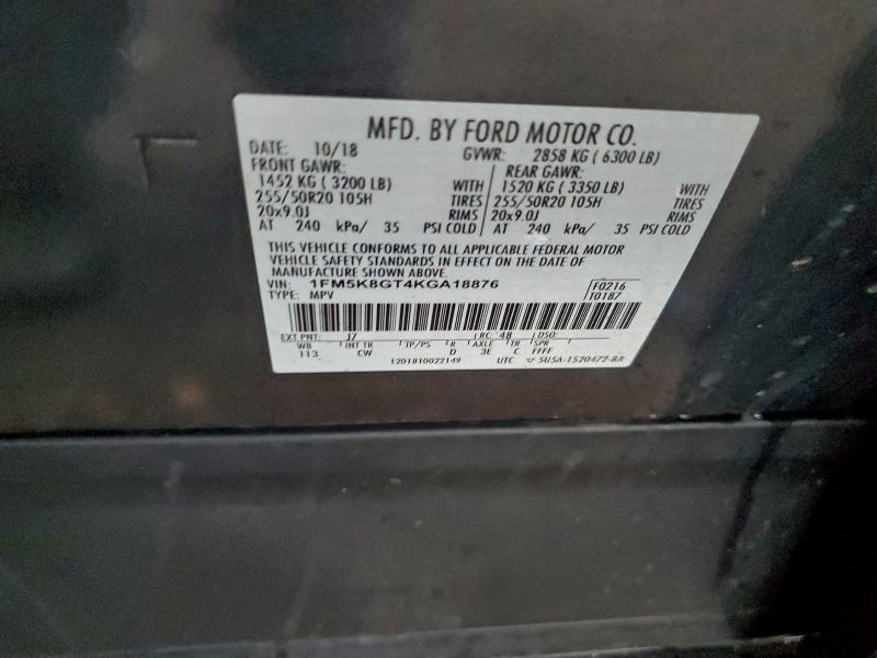 Aukcja sprzedaży 2019 Ford Explorer S, vin: 1FM5K8GT4KGA18876, numer aukcji: 72238355