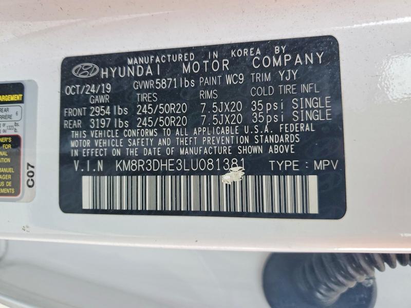 2020 Hyundai Palisade მანქანა იყიდება აუქციონზე, vin: KM8R3DHE3LU081381, აუქციონის ნომერი: 73655615