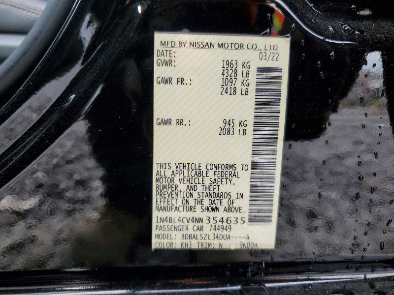 Продажа на аукционе авто 2022 Nissan Altima, vin: 1N4BL4CV4NN354635, номер лота: 74708285