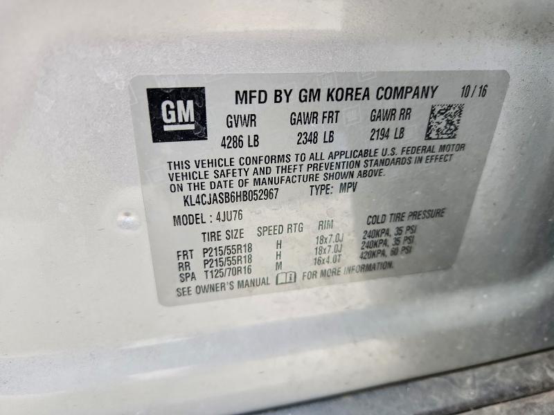 72284385 :رقم المزاد ، KL4CJASB6HB052967 vin ، 2017 Buick Encore مزاد بيع