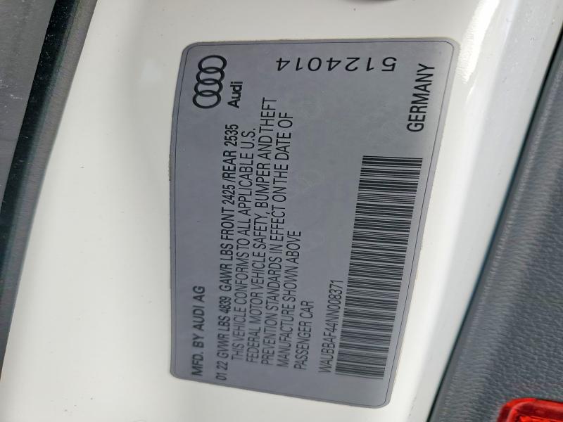 Продаж на аукціоні авто 2022 Audi A4, vin: WAUBBAF44NN008371, номер лоту: 75202835