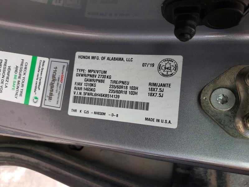 Продаж на аукціоні авто 2019 Honda Odyssey, vin: 5FNRL6H46KB514139, номер лоту: 99725915