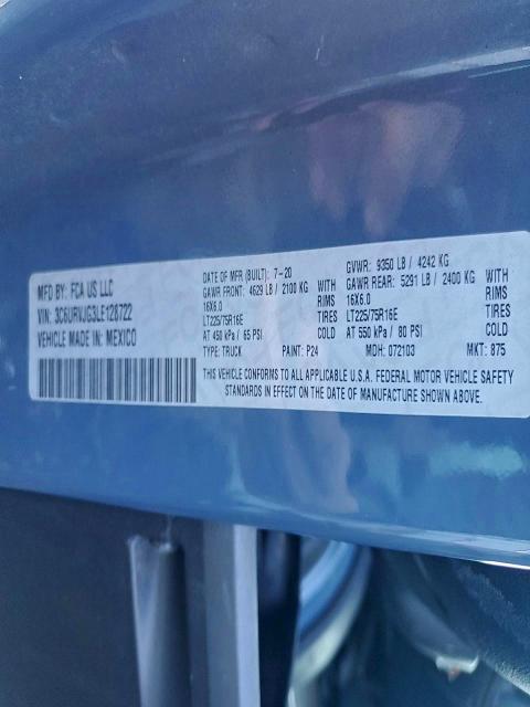 Продажа на аукционе авто 2020 Ram Pro Master, vin: 3C6URVJG3LE128722, номер лота: 54000896