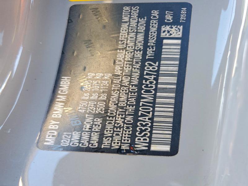 72323755 :رقم المزاد ، WBS33AZ07MCG54782 vin ، 2021 Bmw M4 مزاد بيع