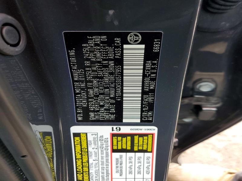 2025 Toyota Camry მანქანა იყიდება აუქციონზე, vin: 4T1DAACK5SU577955, აუქციონის ნომერი: 72566245