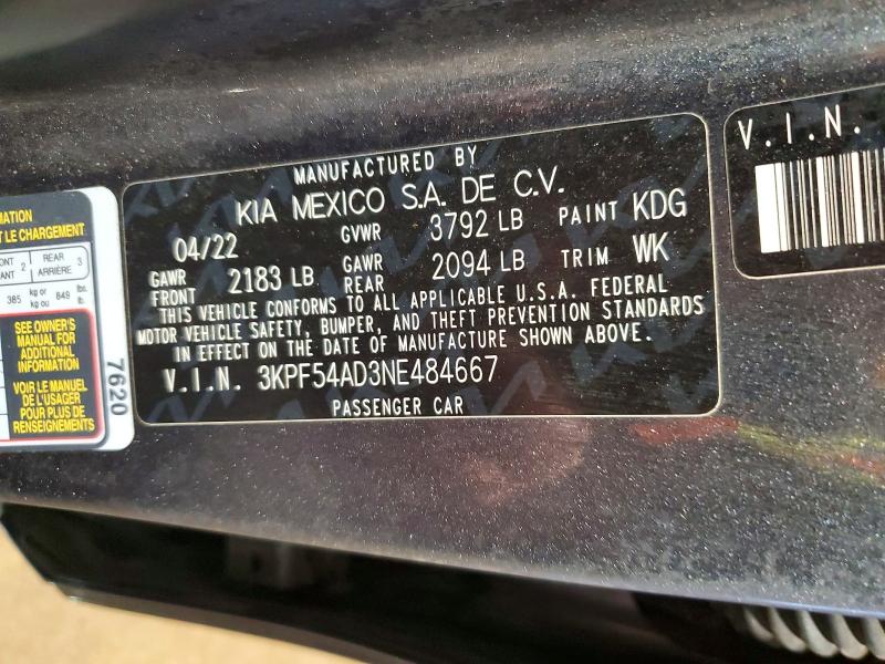 Aukcja sprzedaży 2022 Kia Forte, vin: 3KPF54AD3NE484667, numer aukcji: 99615895