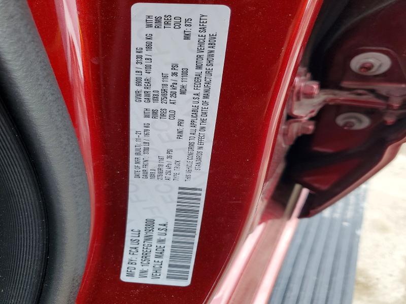 2022 Ram 1500 მანქანა იყიდება აუქციონზე, vin: 1C6RREFG7NN193800, აუქციონის ნომერი: 98550245