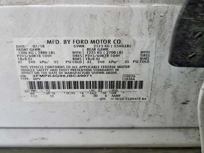 99985415 :رقم المزاد ، 2FMPK4G98JBC49971 vin ، 2018 Ford Edge مزاد بيع