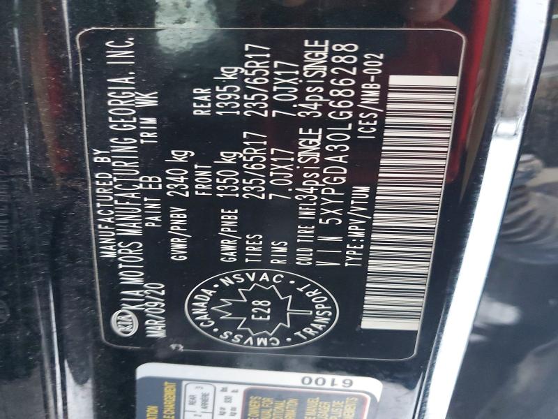 2020 Kia Sorento მანქანა იყიდება აუქციონზე, vin: 5XYPGDA30LG686288, აუქციონის ნომერი: 72250365