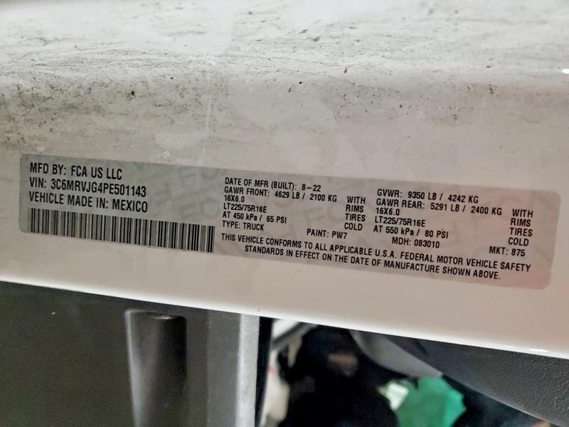 2023 Ram Promaster 3500 მანქანა იყიდება აუქციონზე, vin: 3C6MRVJG4PE501143, აუქციონის ნომერი: 74969375