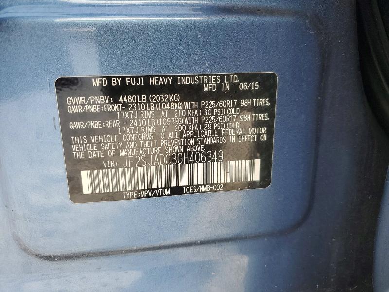 2016 Subaru Forester მანქანა იყიდება აუქციონზე, vin: JF2SJADC3GH406349, აუქციონის ნომერი: 99218855