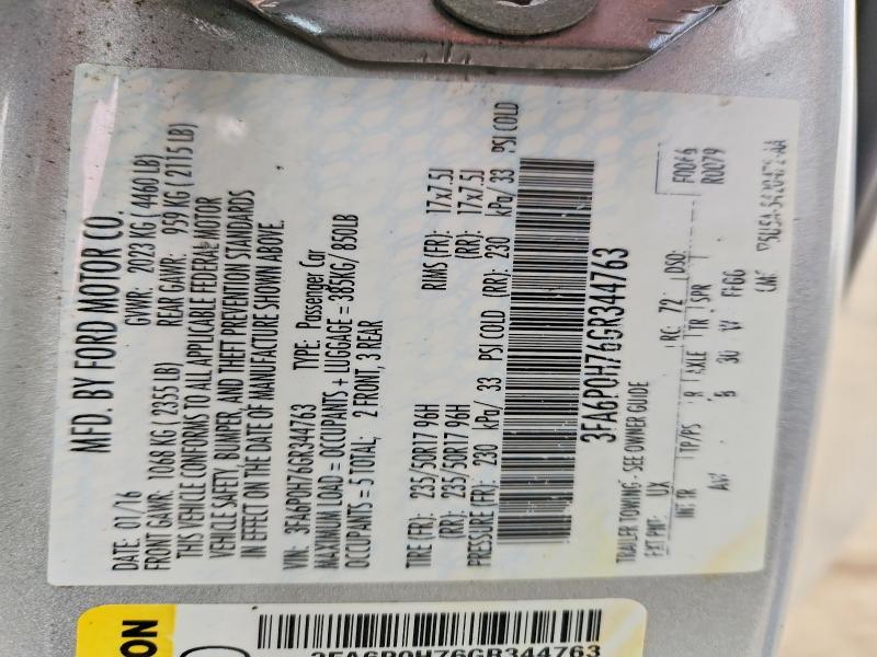 Продаж на аукціоні авто 2016 Ford Fusion, vin: 3FA6P0H76GR344763, номер лоту: 72703895