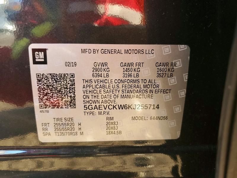 99054915 :رقم المزاد ، 5GAEVCKW6KJ255714 vin ، 2019 Buick Enclave مزاد بيع