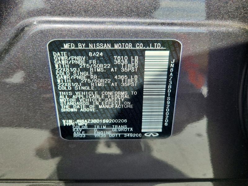 Aukcja sprzedaży 2025 Infiniti Qx80, vin: JN8AZ3BD1S9200206, numer aukcji: 72829545