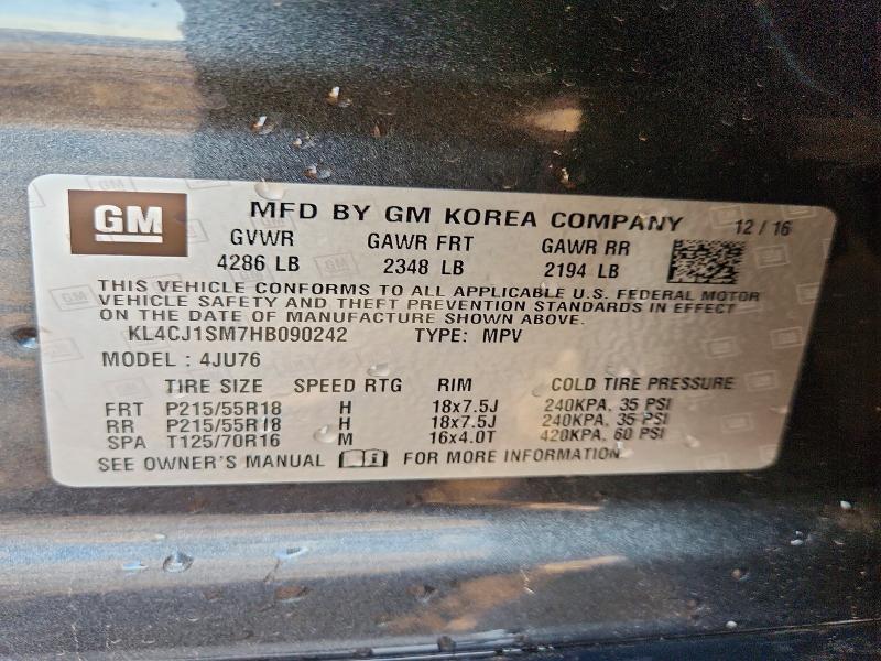 2017 Buick Encore მანქანა იყიდება აუქციონზე, vin: KL4CJ1SM7HB090242, აუქციონის ნომერი: 99298035
