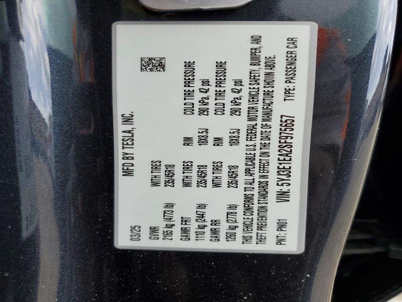 Aukcja sprzedaży 2025 Tesla Model 3, vin: 5YJ3E1EA2SF975657, numer aukcji: 97719085