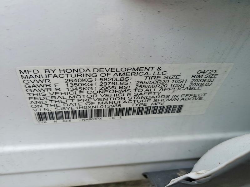 Auction sale of the 2022 Acura Mdx, vin: 5J8YE1H0XNL012985, lot number: 72188375