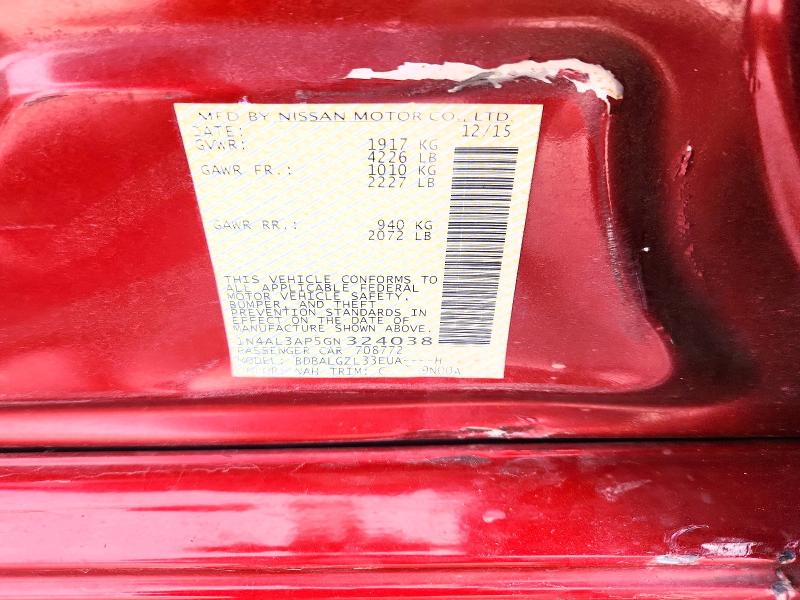 2016 Nissan Altima მანქანა იყიდება აუქციონზე, vin: 1N4AL3AP5GN324038, აუქციონის ნომერი: 99552995