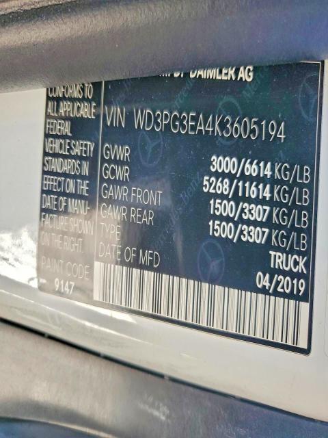 Aukcja sprzedaży 2019 Mercedes-benz Metris, vin: WD3PG3EA4K3605194, numer aukcji: 73392905