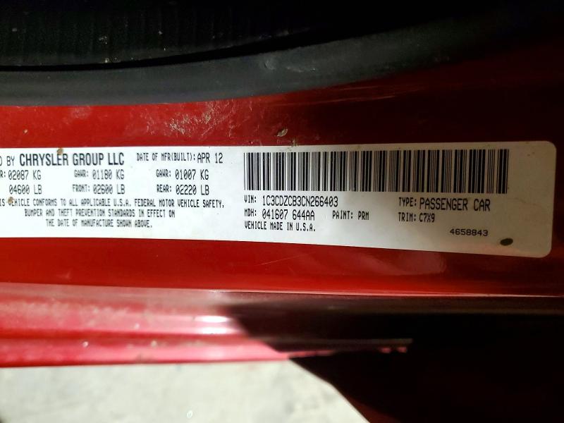73747235 :رقم المزاد ، 1C3CDZCB3CN266403 vin ، 2012 Dodge Avenger مزاد بيع
