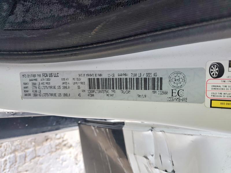 Продажа на аукционе авто 2019 Ram 1500, vin: 1C6SRFLT1KN727541, номер лота: 99629595
