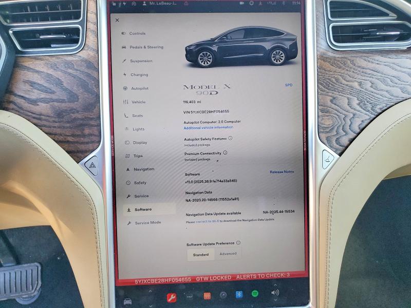 2017 Tesla Model X მანქანა იყიდება აუქციონზე, vin: 5YJXCBE28HF054655, აუქციონის ნომერი: 73262335
