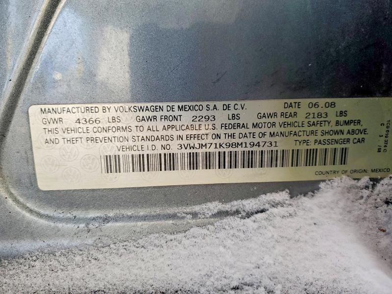 73031675 :رقم المزاد ، 3VWJM71K98M194731 vin ، 2008 Volkswagen Jetta مزاد بيع