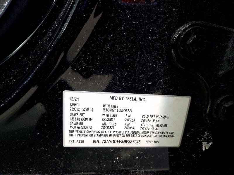 Aukcja sprzedaży 2022 Tesla Model Y, vin: 7SAYGDEF8NF337045, numer aukcji: 73163235