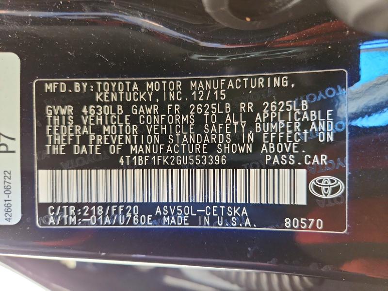 99384735 :رقم المزاد ، 4T1BF1FK2GU553396 vin ، 2016 Toyota Camry مزاد بيع