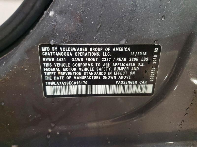 Aukcja sprzedaży 2019 Volkswagen Passat, vin: 1VWLA7A38KC013170, numer aukcji: 73512355