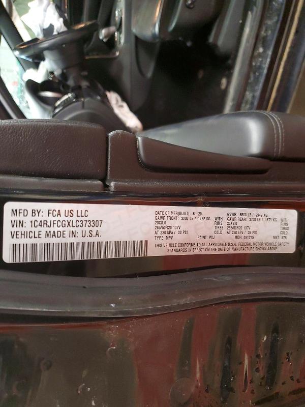 2020 Jeep Grand Cherokee მანქანა იყიდება აუქციონზე, vin: 1C4RJFCGXLC373307, აუქციონის ნომერი: 73092595
