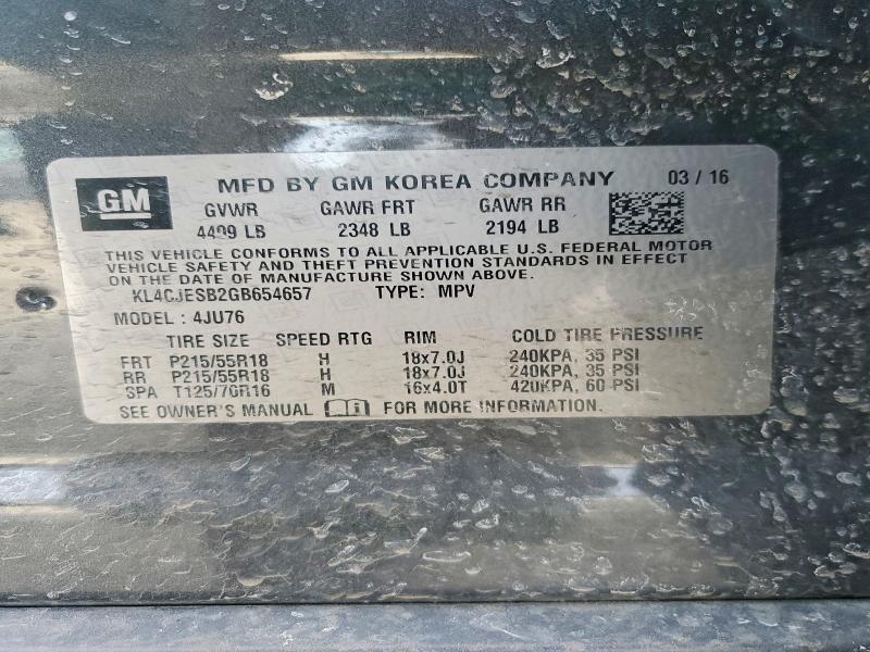 2016 Buick Encore მანქანა იყიდება აუქციონზე, vin: KL4CJESB2GB654657, აუქციონის ნომერი: 74419225