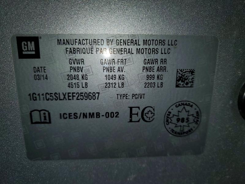 Продаж на аукціоні авто 2014 Chevrolet Malibu, vin: 1G11C5SLXEF259687, номер лоту: 99988705