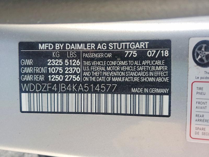 Продажа на аукционе авто 2019 Mercedes-benz E, vin: WDDZF4JB4KA514577, номер лота: 74588165
