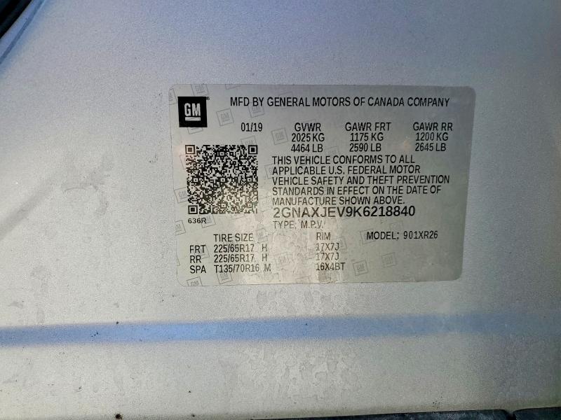 Продажа на аукционе авто 2019 Chevrolet Equinox, vin: 2GNAXJEV9K6218840, номер лота: 97655625