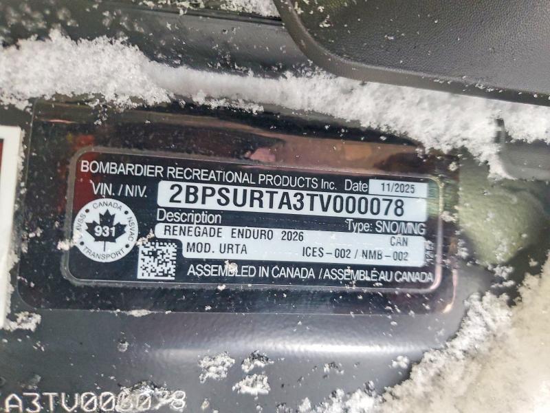 72829985 :رقم المزاد ، 2BPSURTA3TV000078 vin ، 2026 Ski Doo Renegade مزاد بيع