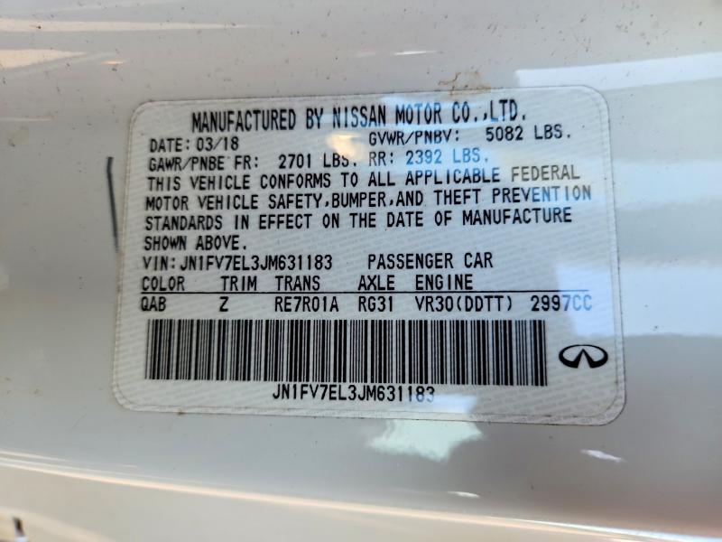 Aukcja sprzedaży 2018 Infiniti Q60, vin: JN1FV7EL3JM631183, numer aukcji: 73159295