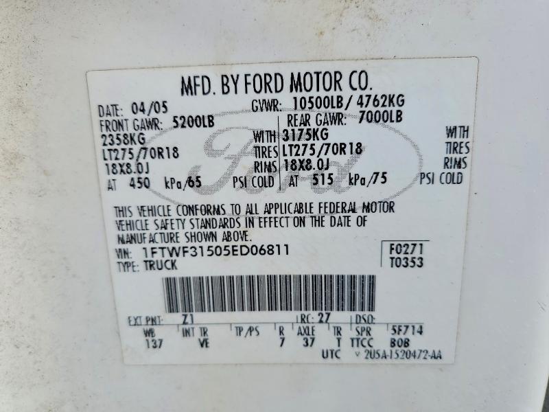 74653795 :رقم المزاد ، 1FTWF31505ED06811 vin ، 2005 Ford F350 Srw S مزاد بيع