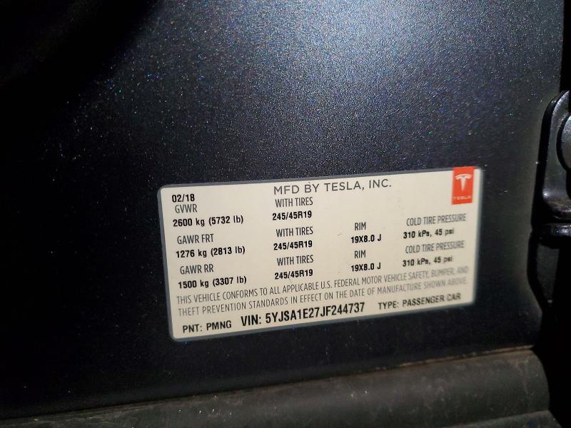 Продажа на аукционе авто 2018 Tesla Model S, vin: 5YJSA1E27JF244737, номер лота: 98070265