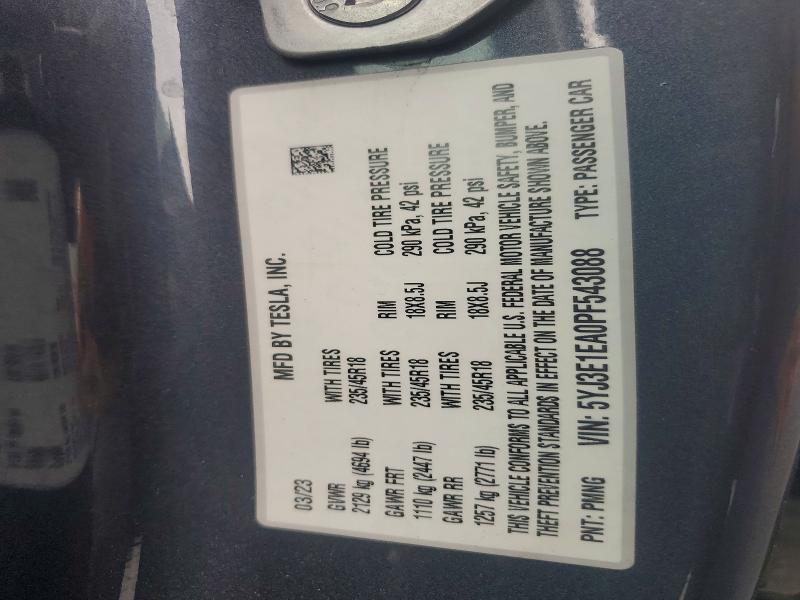 98357855 :رقم المزاد ، 5YJ3E1EA0PF543088 vin ، 2023 Tesla Model 3 مزاد بيع