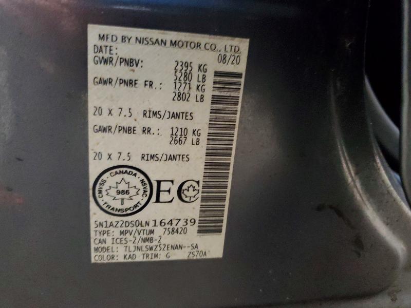 Aukcja sprzedaży 2020 Nissan Murano, vin: 5N1AZ2DS0LN164739, numer aukcji: 72612495