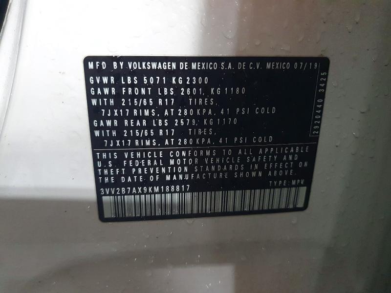 Aukcja sprzedaży 2019 Volkswagen Tiguan, vin: 3VV2B7AX9KM188817, numer aukcji: 73921265